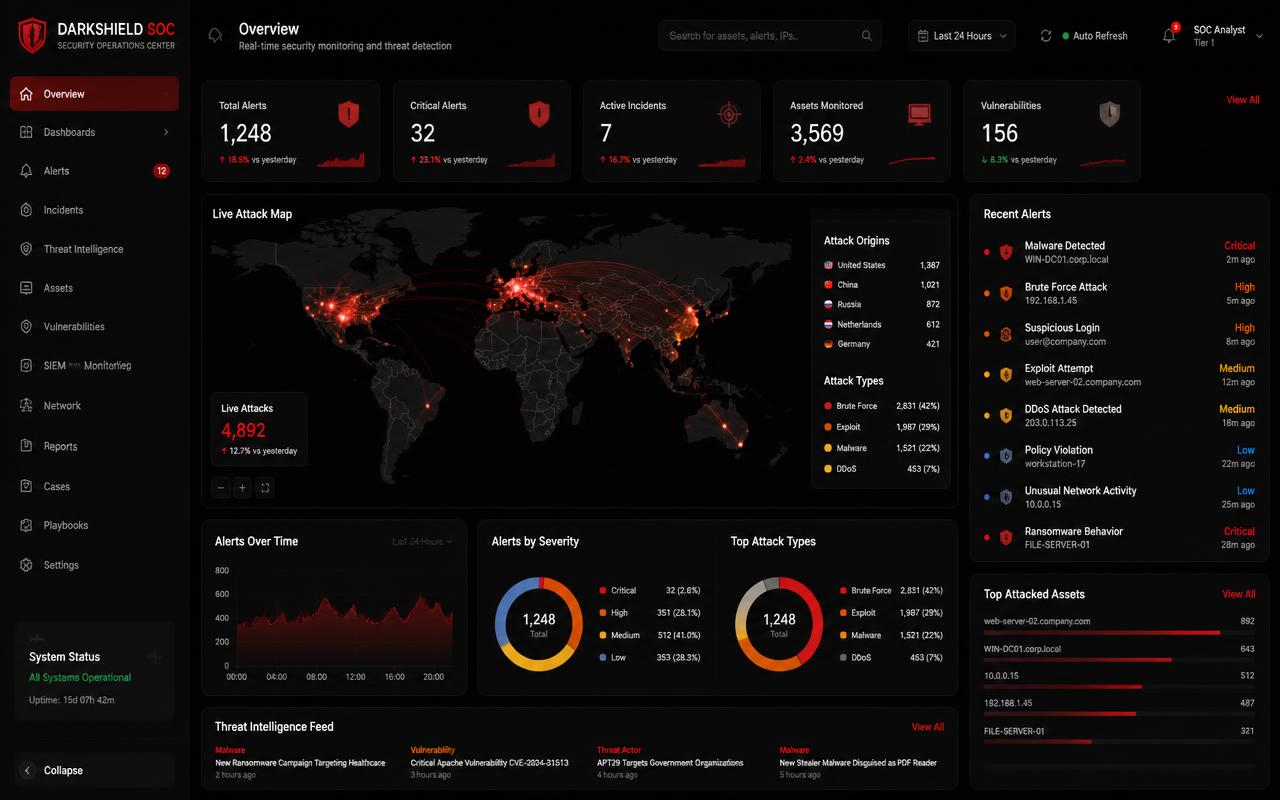 Security Operations Center — interface do sistema CYBERDROMO